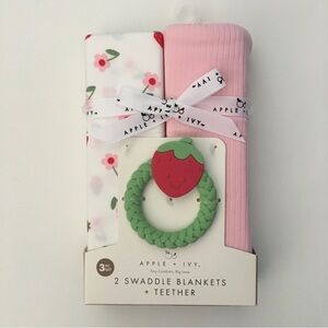 NEW Baby Blankets & Teething Ring Set Pink and Floral | DreamGro Apple + Ivy